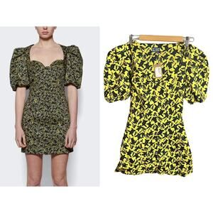 NEW $575 LHD Avena Dress •4• Yellow Sea Turtle Puff Sleeve Rio RARE
